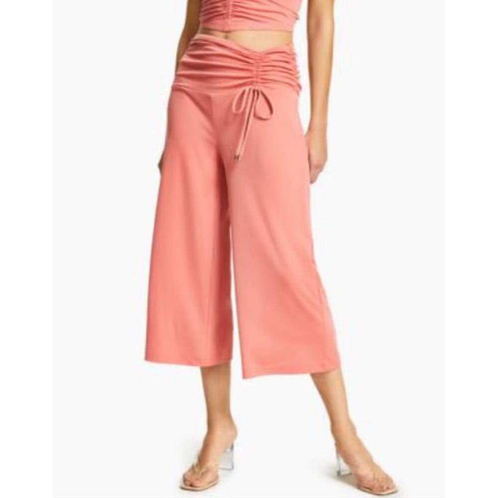 INC High Rise Cinched Peach Cropped Wide Leg Jersey Pant - M